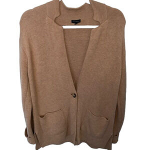 Talbots Lambswool Blend Tan Cardigan Sweater Pockets Fall Winter Cozy Size M